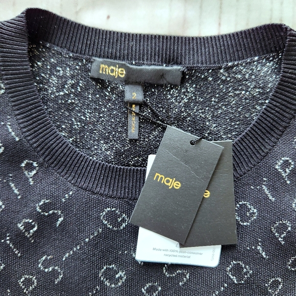 NWT Maje "Mypsa Knit Shell" Sleeveless Tank Black Silver Glitter, Women's Size 2 - Picture 4 of 11